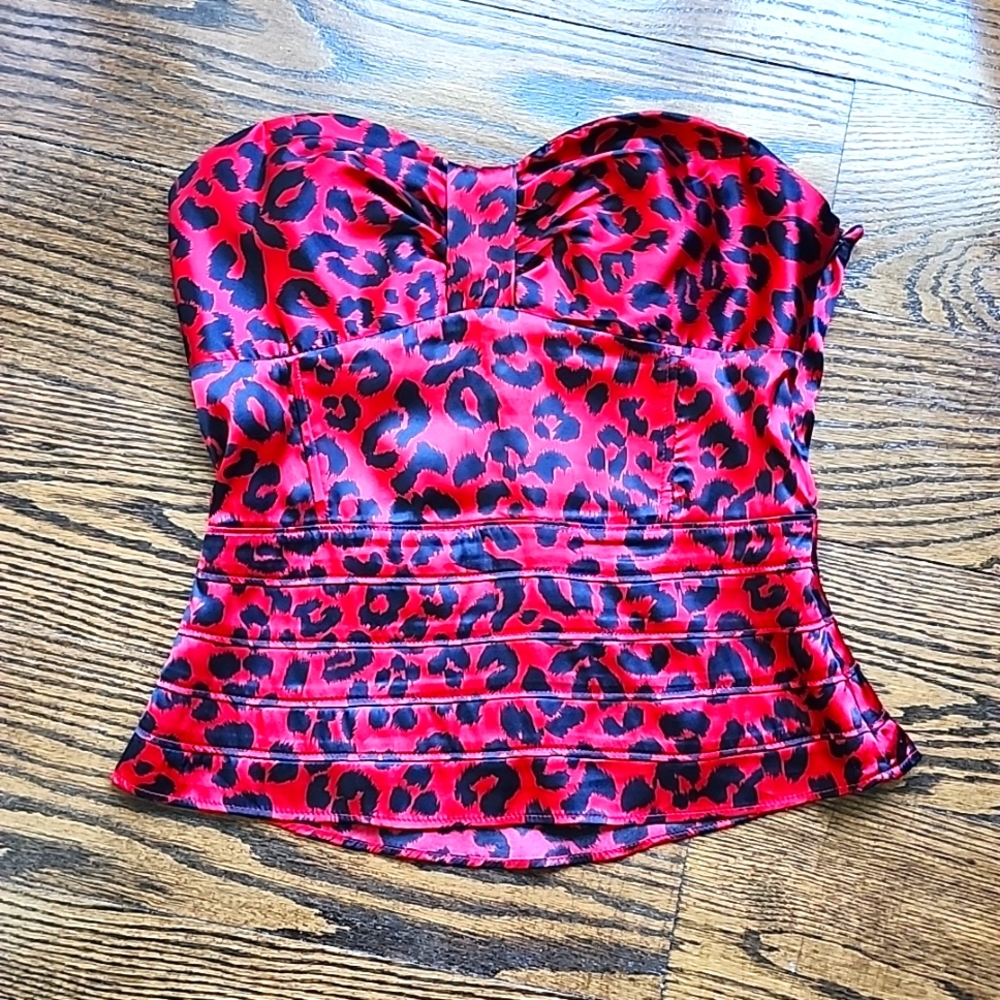 F21 Leopard Satin Stretch Corset Top
